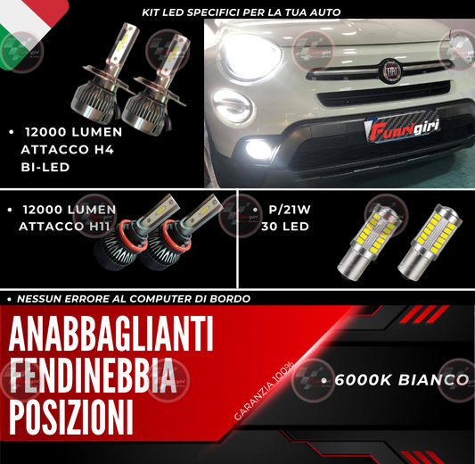 KIT FULL LED FIAT 500X ANABBAGLIANTI ABBAGLIANTI DRL FENDINEBBIA 12000 LUMEN (pre-2017)