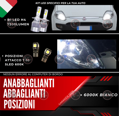 KIT FULL LED PUNTO EVO 7200LM ANABBAGLIANTI ABBAGLIANTI POSIZIONI BIANCO 6000K