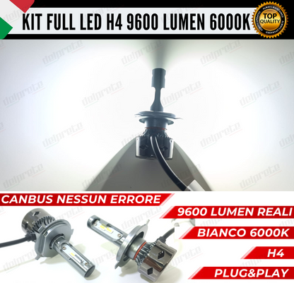 KIT LED H4 MINI FULL LED 6000K XENON CANBUS 9600 LUMEN REALI NO ERROR AUTO MOTO