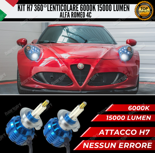 KIT FULL LED H7 360° GRADI PER LENTICOLARI ALFA ROMEO 4C 15000L ANABBAGLIANTI CANBUS NO ERRORE