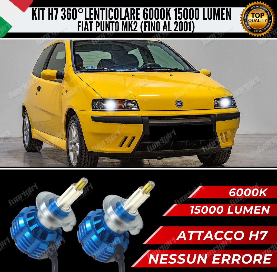 KIT FULL LED H7 360° GRADI PER LENTICOLARI FIAT PUNTO MK2 15000L CANBUS NO ERRORE (fino al 2001)