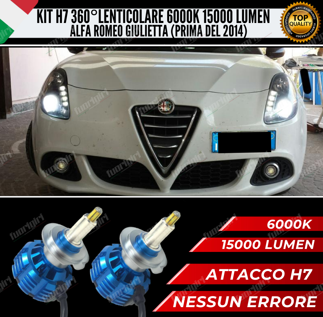 KIT FULL LED H7 360° GRADI PER LENTICOLARI ALFA ROMEO GIULIETTA ANABBAGLIANTI CANBUS NO ERRORE (PRE-2014)
