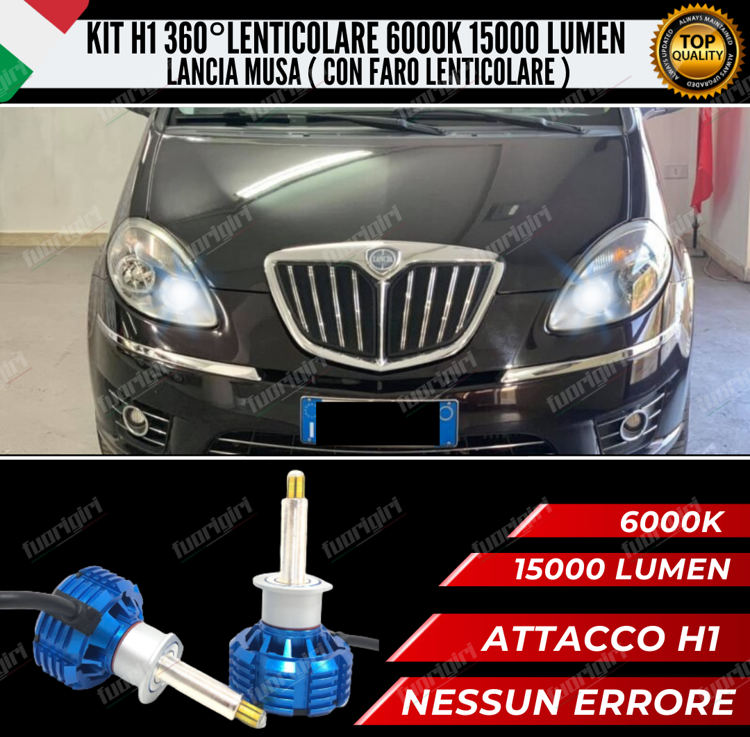 KIT FULL LED H1 360° GRADI PER LENTICOLARI LANCIA MUSA 100% NO ERROR BIANCO (faro lenticolare)