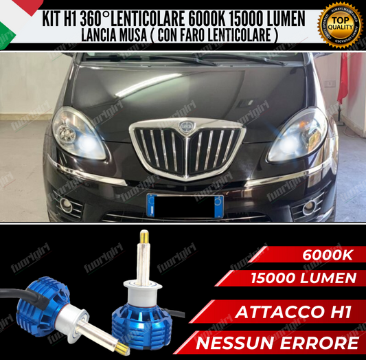 KIT FULL LED H1 360° GRADI PER LENTICOLARI LANCIA MUSA 100% NO ERROR BIANCO (faro lenticolare)