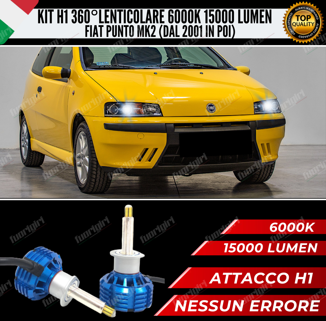 KIT FULL LED H1 360° GRADI PER LENTICOLARI FIAT PUNTO MK2 100% NO ERROR BIANCO (dal2001)