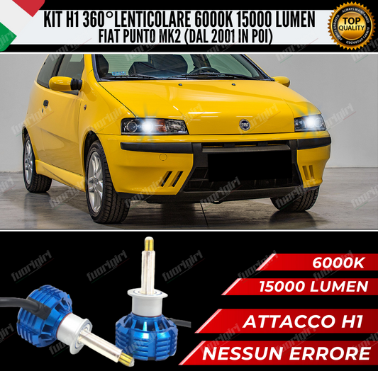 KIT FULL LED H1 360° GRADI PER LENTICOLARI FIAT PUNTO MK2 100% NO ERROR BIANCO (dal2001)