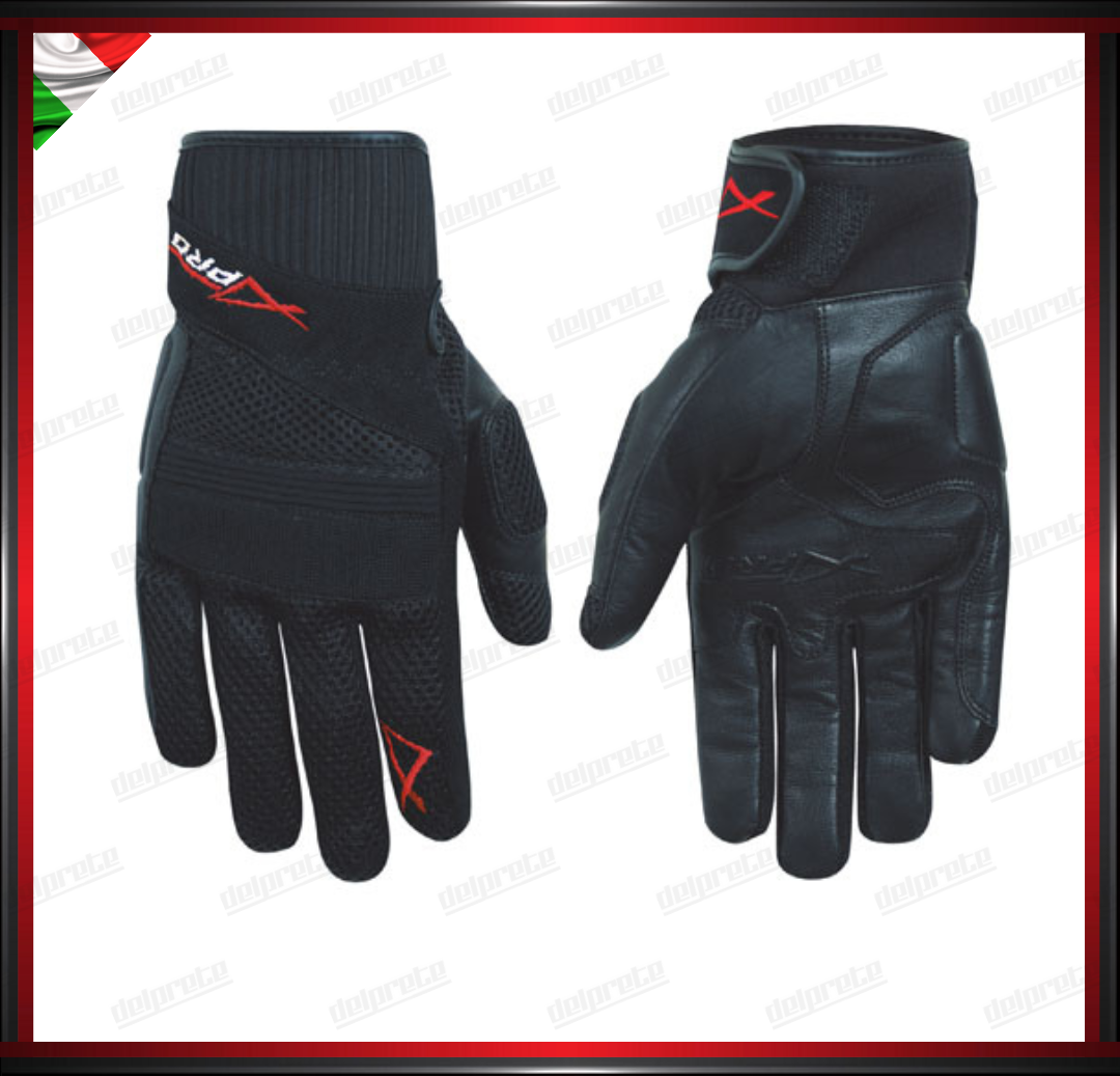 GUANTI MOTO IN PELLE E TESSUTO SPORT CORTI CON POLSO ELASTICIZZATO TRASPIRANTI NERO