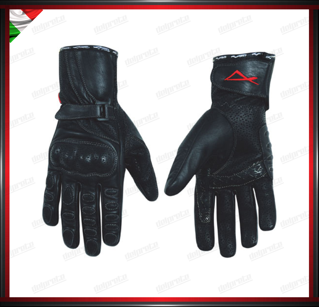 GUANTI MOTO IN PELLE SPORT NERO PROTEZIONE NOCCHE CINTURINO IN VELCRO