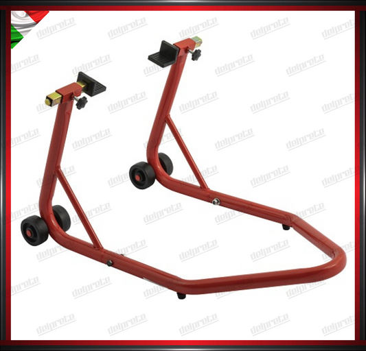 CAVALLETTO ALZA MOTO POSTERIORE ROSSO CON SLITTA REGOLABILE UNIVERSALE 4 RUOTE