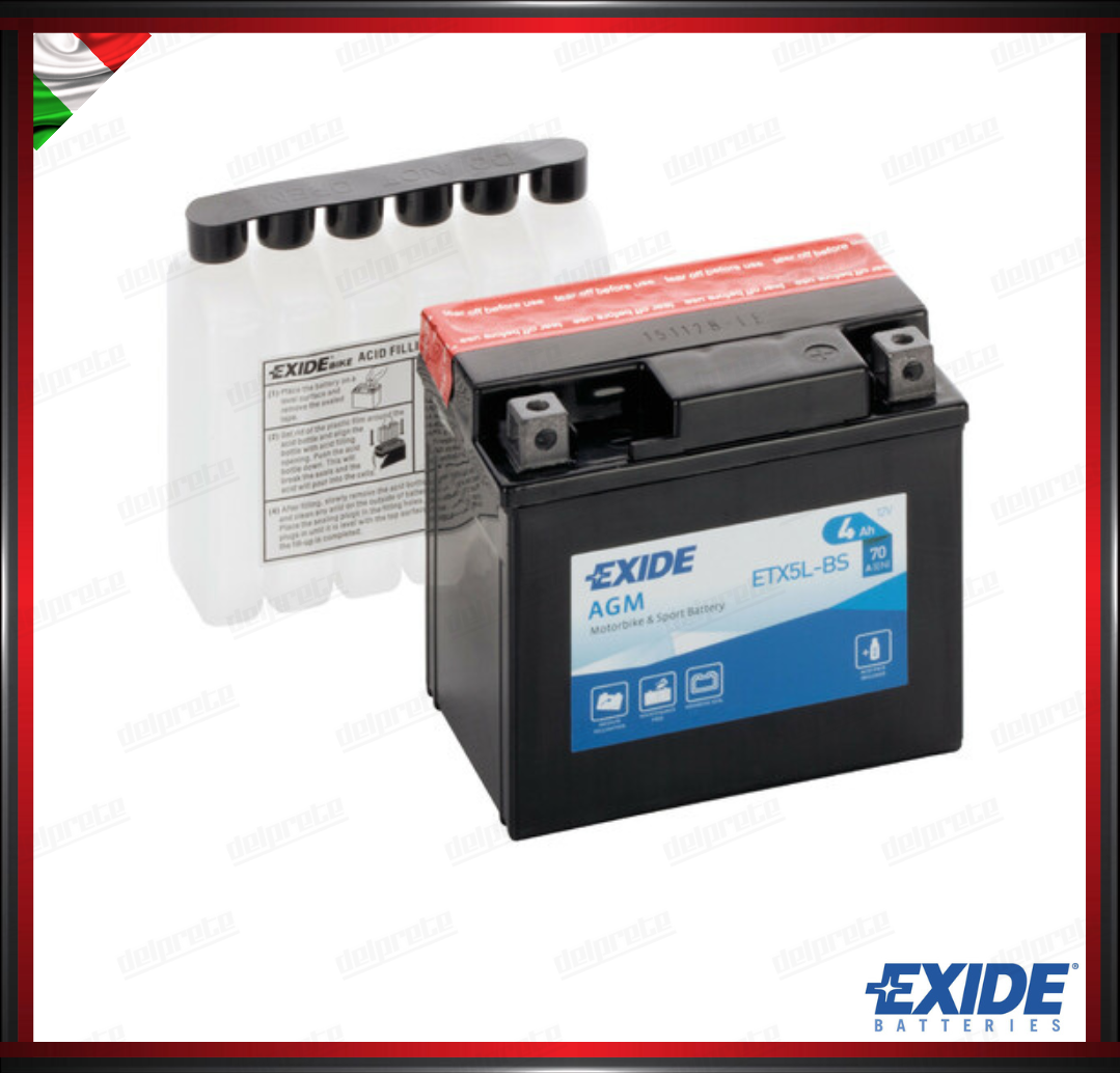 EXETX5L-BS BATTERA EXIDE BIKE 12V AGM - 4 Ah - 70 A - MISURA 115x70x105 mm