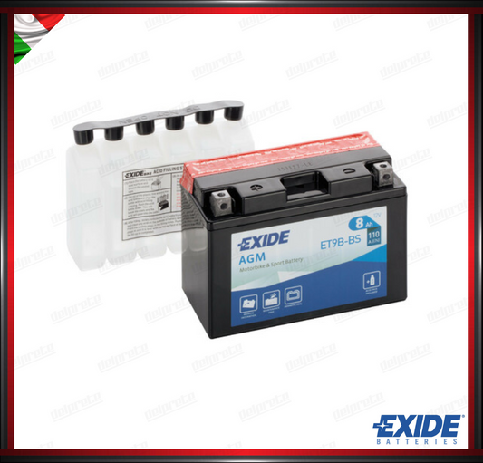 EXET9B-BS BATTERA EXIDE BIKE 12V AGM - 8 Ah - 110 A - MISURA 150x70x105 mm