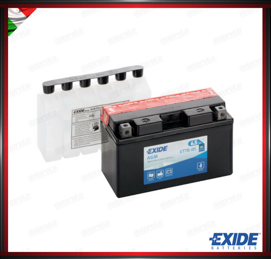 EXET7B-BS BATTERA EXIDE BIKE 12V AGM - 6,5 Ah - 85A - MISURA 150x65x95 mm