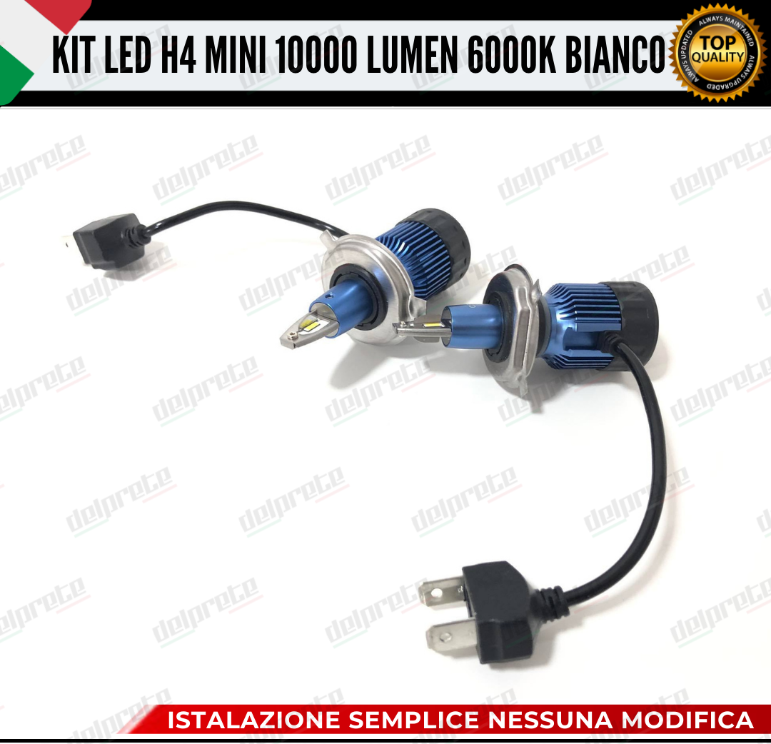 KIT FULL LED LAMPADE LED H4 MINI NO ERROR 6000K BIANCO 10000 LUMEN LM CANBUS