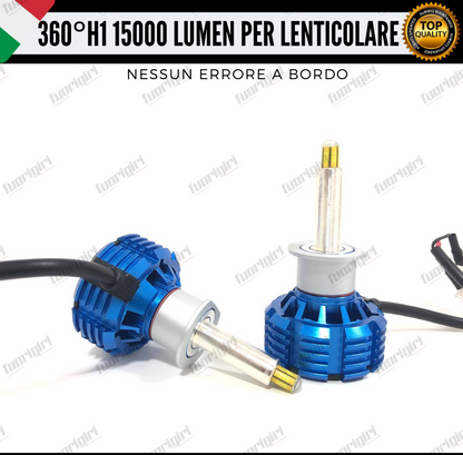 KIT FULL LED H1 360° GRADI 15000L CANBUS SPECIFICO PER FARI LENTICOLARI BIANCO