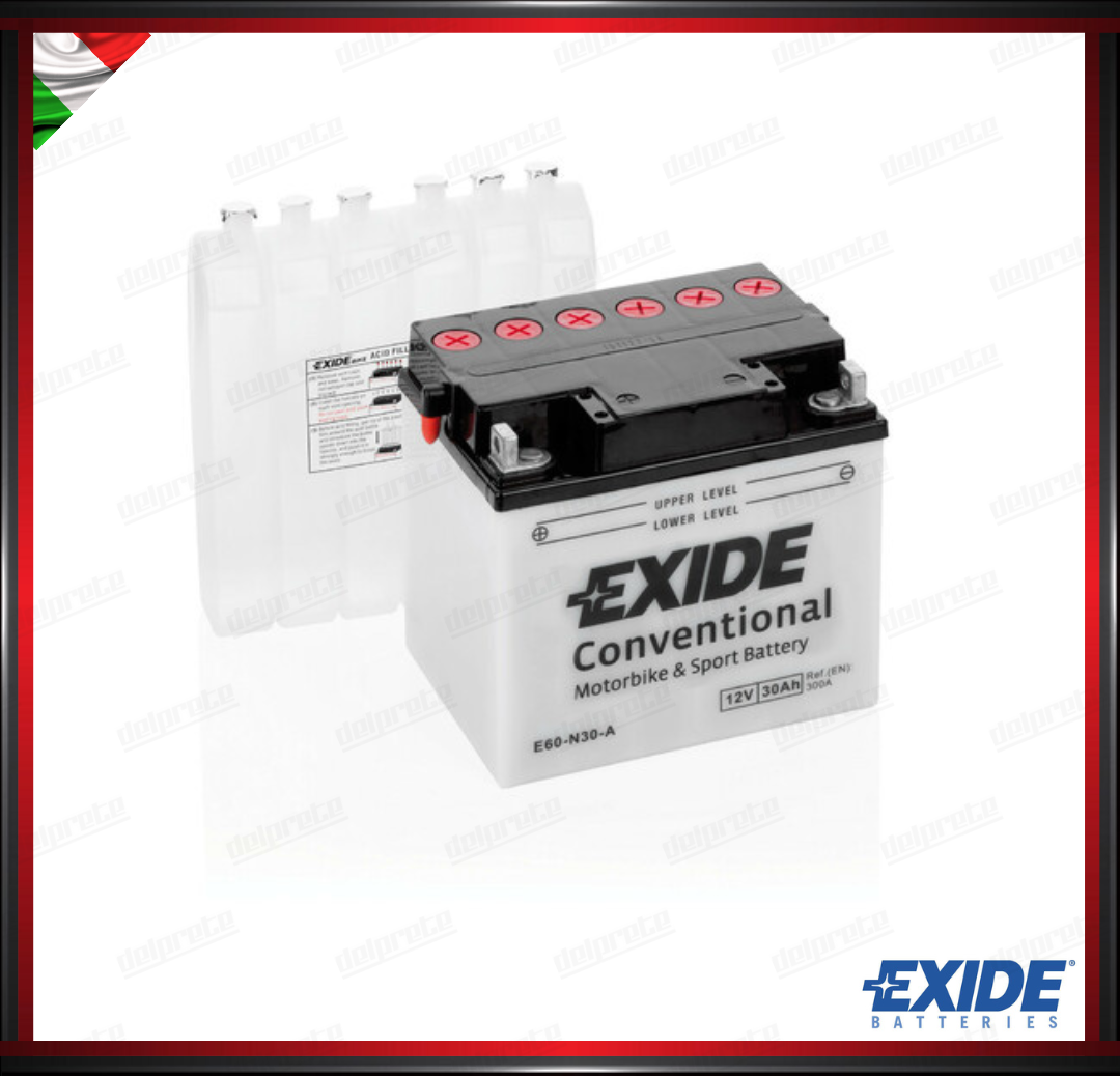 EXE60N30A BATTERIA MOTO SCOOTER - 30 Ah - 300A EXIDE BIKE CONVENTIONAL 185x130x170 mm