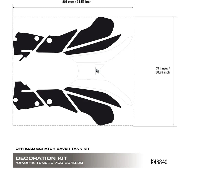 SET ADESIVI YAMAHA TENERE 700 TANK SERBATOIO PROTEZIONE ANTIGRAFFIO - GRAFICA NERO