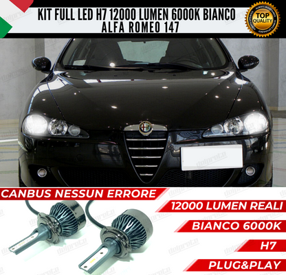 KIT FULL LED ALFA ROMEO 147 H7 ANABBAGLIANTI 6000K BIANCO 12000 LUMEN CANBUS LED