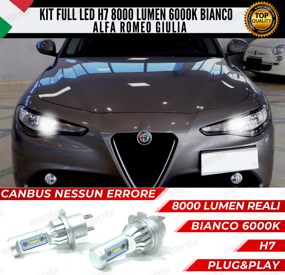 KIT FULL LED ALFA ROMEO GIULIA H7 ANABBAGLIANTI 6000K BIANCO 8000 LUMEN CANBUS