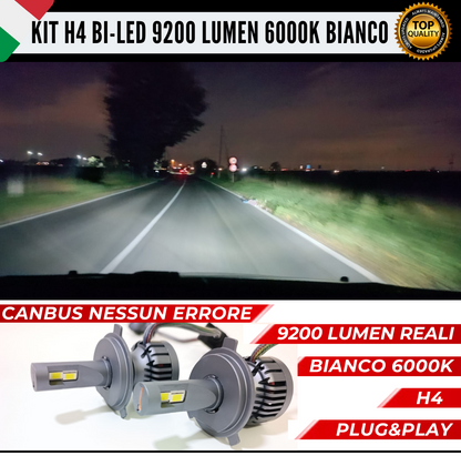 KIT FULL LED H4 6000K 9600 LUMEN 55W REALI BIANCO 100% NO ERROR ANABB+ABB