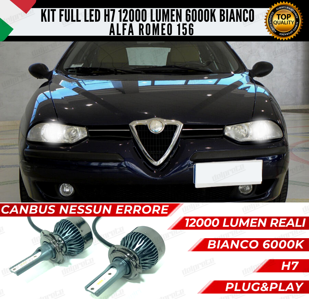 KIT FULL LED ALFA ROMEO 156 H7 ANABBAGLIANTI 6000K BIANCO 12000 LUMEN CANBUS LED