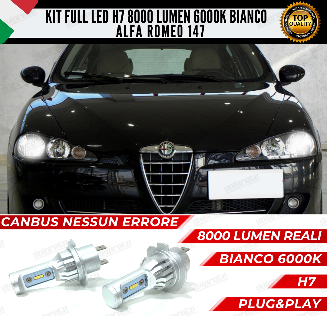 KIT FULL LED ALFA ROMEO 147 H7 ANABBAGLIANTI 6000K BIANCO 8000 LUMEN CANBUS LED