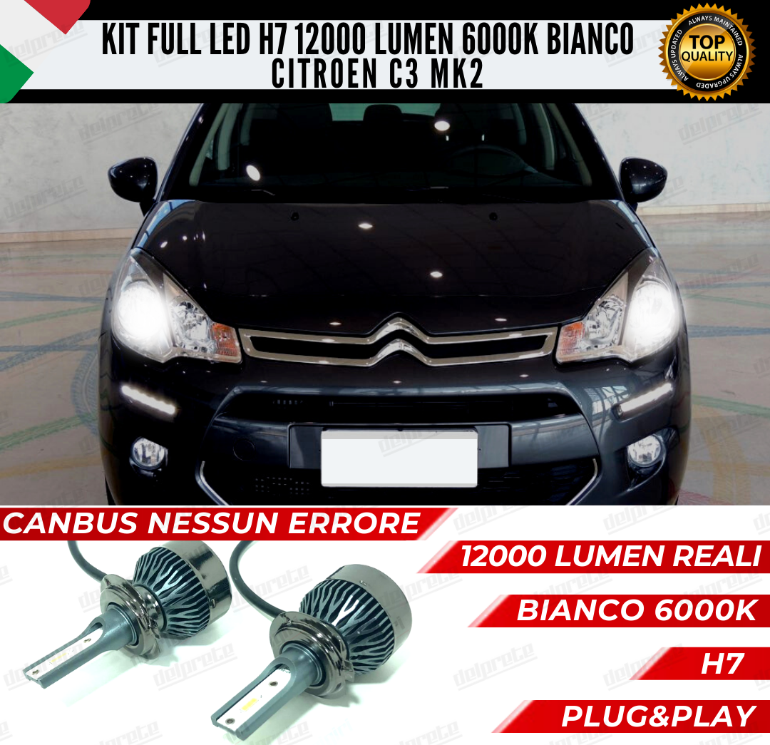 KIT FULL LED CITROEN C3 MK2 II H7 ANABBAGLIANTI 6000K BIANCO 12000 LUMEN CANBUS