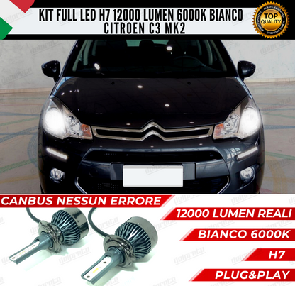 KIT FULL LED CITROEN C3 MK2 II H7 ANABBAGLIANTI 6000K BIANCO 12000 LUMEN CANBUS