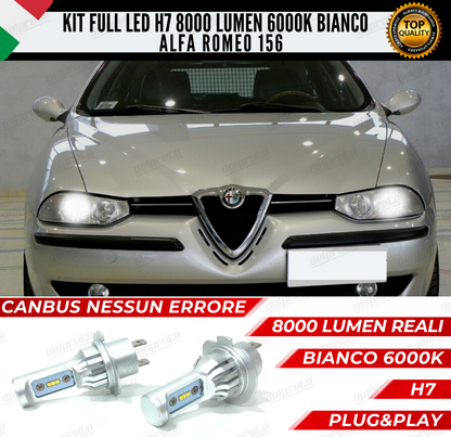 KIT FULL LED ALFA ROMEO 156 H7 ANABBAGLIANTI 6000K BIANCO 8000 LUMEN CANBUS LED