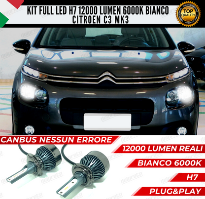 KIT FULL LED CITROEN C3 MK3 III H7 ANABBAGLIANTI 6000K BIANCO 12000 LUMEN CANBUS