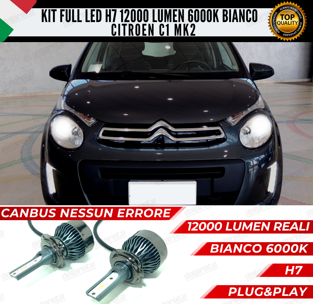 KIT FULL LED CITROEN C1 MK2 II H7 ANABBAGLIANTI 6000K BIANCO 12000 LUMEN CANBUS