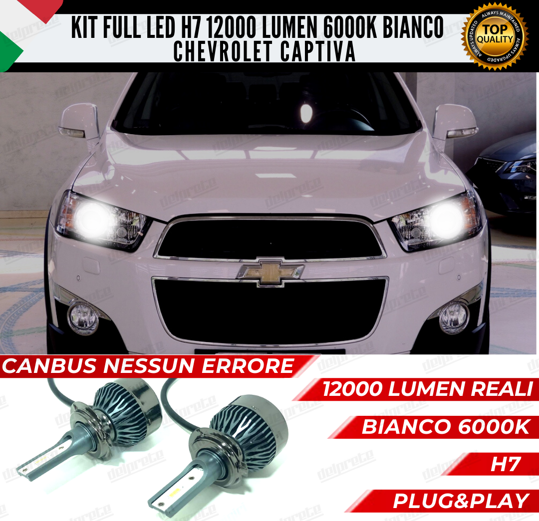 KIT FULL LED CHEVROLET CAPTIVA H7 ANABBAGLIANTI 6000K BIANCO 12000 LUMEN CANBUS