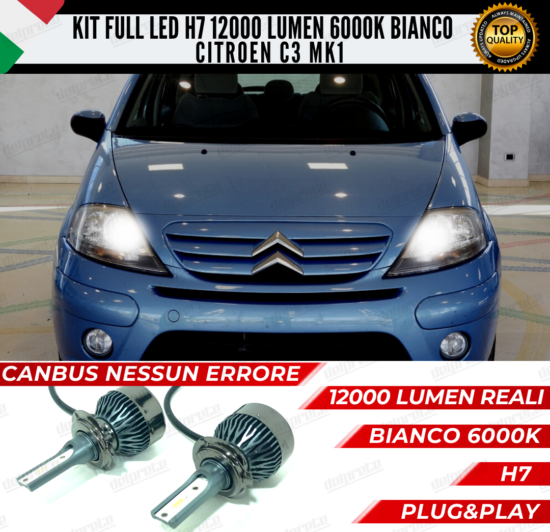 KIT FULL LED CITROEN C3 MK1 I H7 ANABBAGLIANTI 6000K BIANCO 12000 LUMEN CANBUS