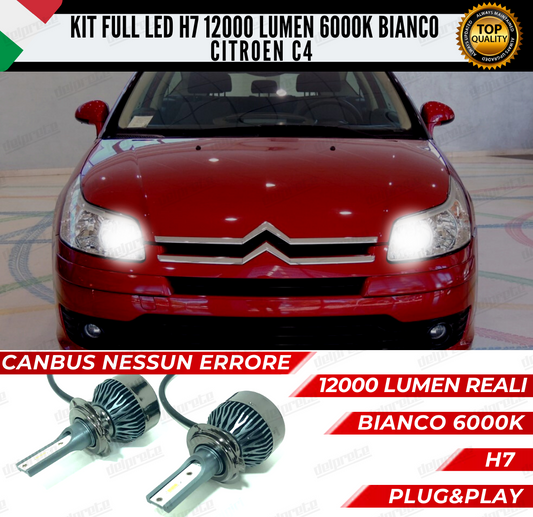 KIT FULL LED CITROEN C4 H7 ANABBAGLIANTI 6000K BIANCO 12000 LUMEN 100% CANBUS