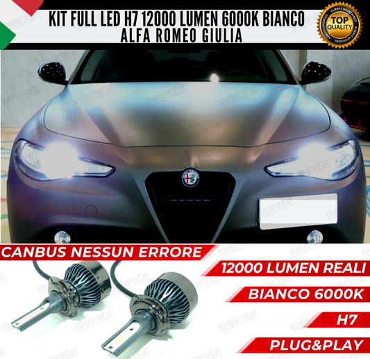 KIT FULL LED ALFA ROMEO GIULIA H7 ANABBAGLIANTI 6000K BIANCO 12000 LUMEN CANBUS