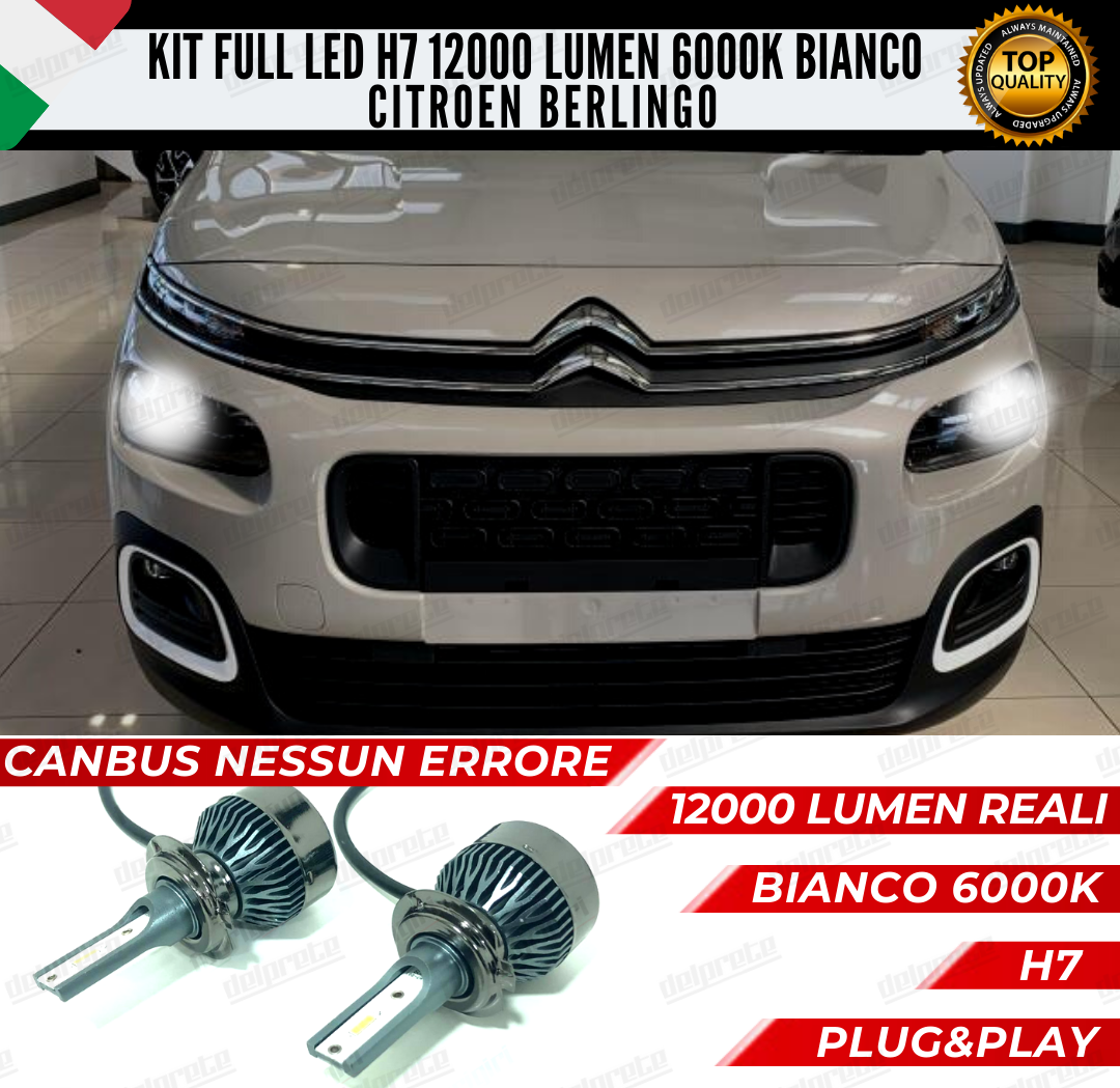 KIT FULL LED CITROEN BERLINGO III H7 ANABBAGLIANTI 6000K 12000 LUMEN 100%CANBUS