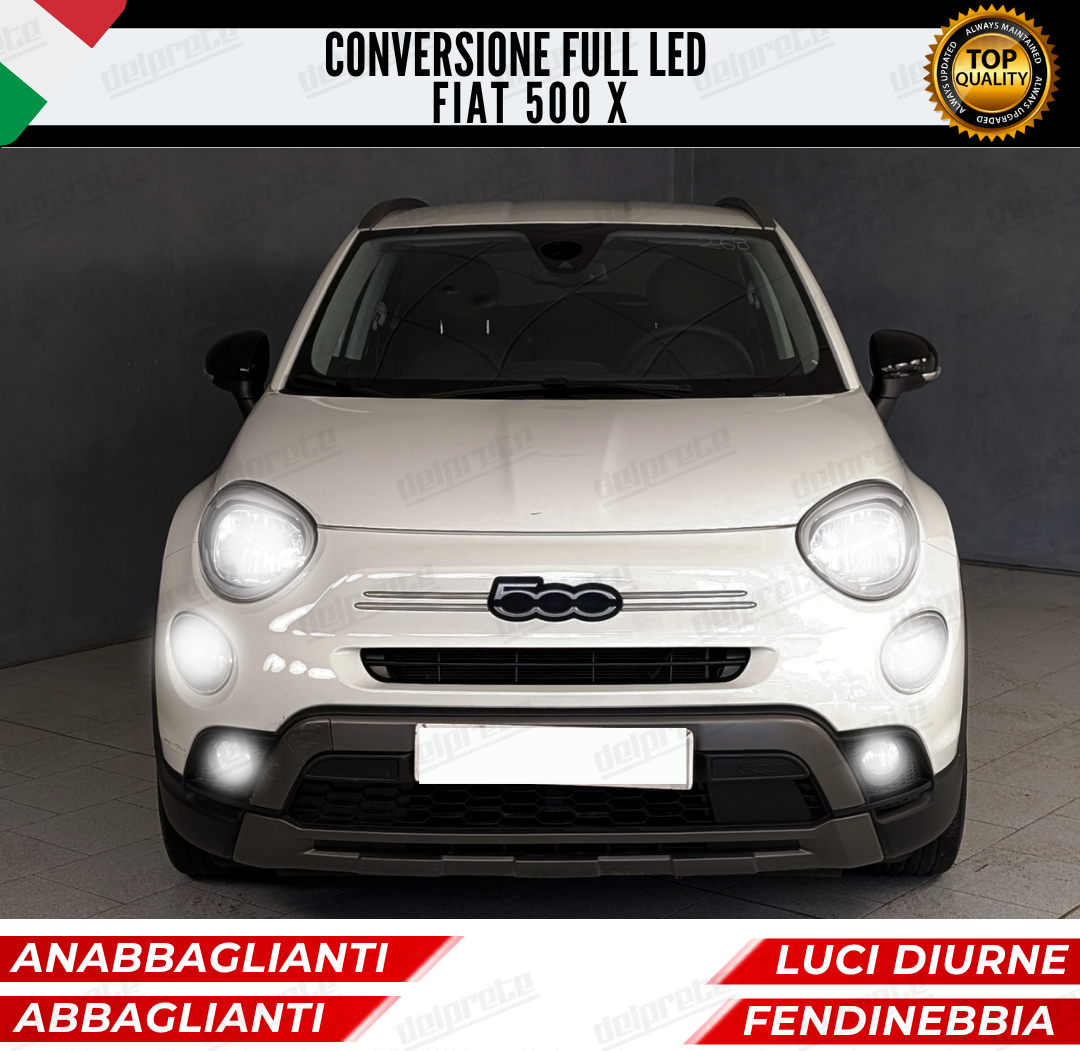 CONVERSIONE FULL LED FIAT 500X ANABBAGLIANTI ABBAGLIANTI FENDINEBBIA DIURNE 6000K CANBUS