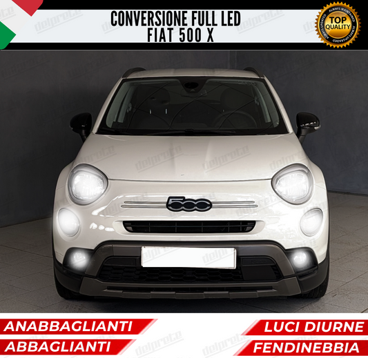 CONVERSIONE FULL LED FIAT 500X ANABBAGLIANTI ABBAGLIANTI FENDINEBBIA DIURNE 6000K CANBUS