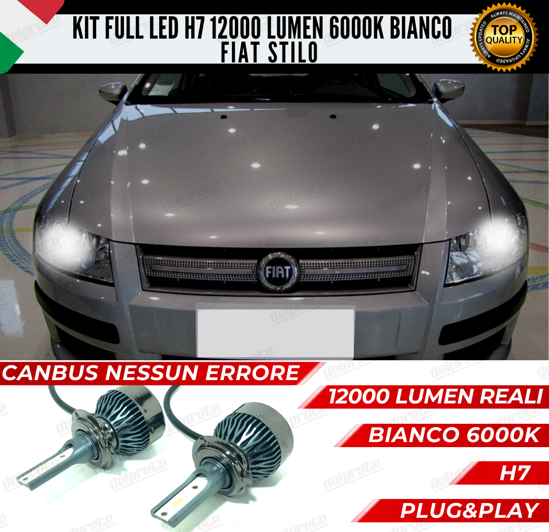 KIT FULL LED FIAT STILO H7 ANABBAGLIANTI 6000K BIANCO 12000 LUMEN 100% CANBUS