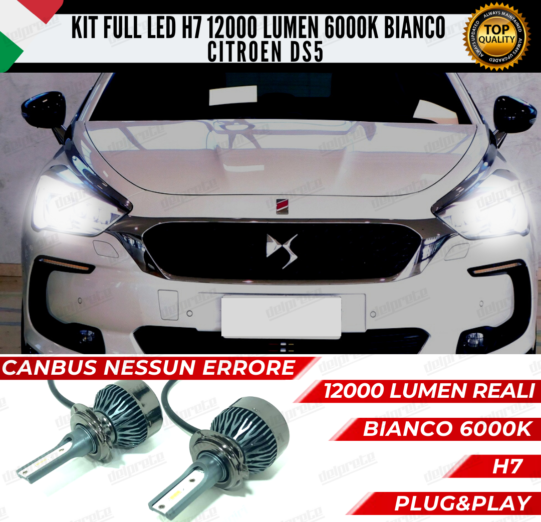 KIT FULL LED CITROEN DS5 H7 ANABBAGLIANTI 6000K BIANCO 12000 LUMEN 100% CANBUS