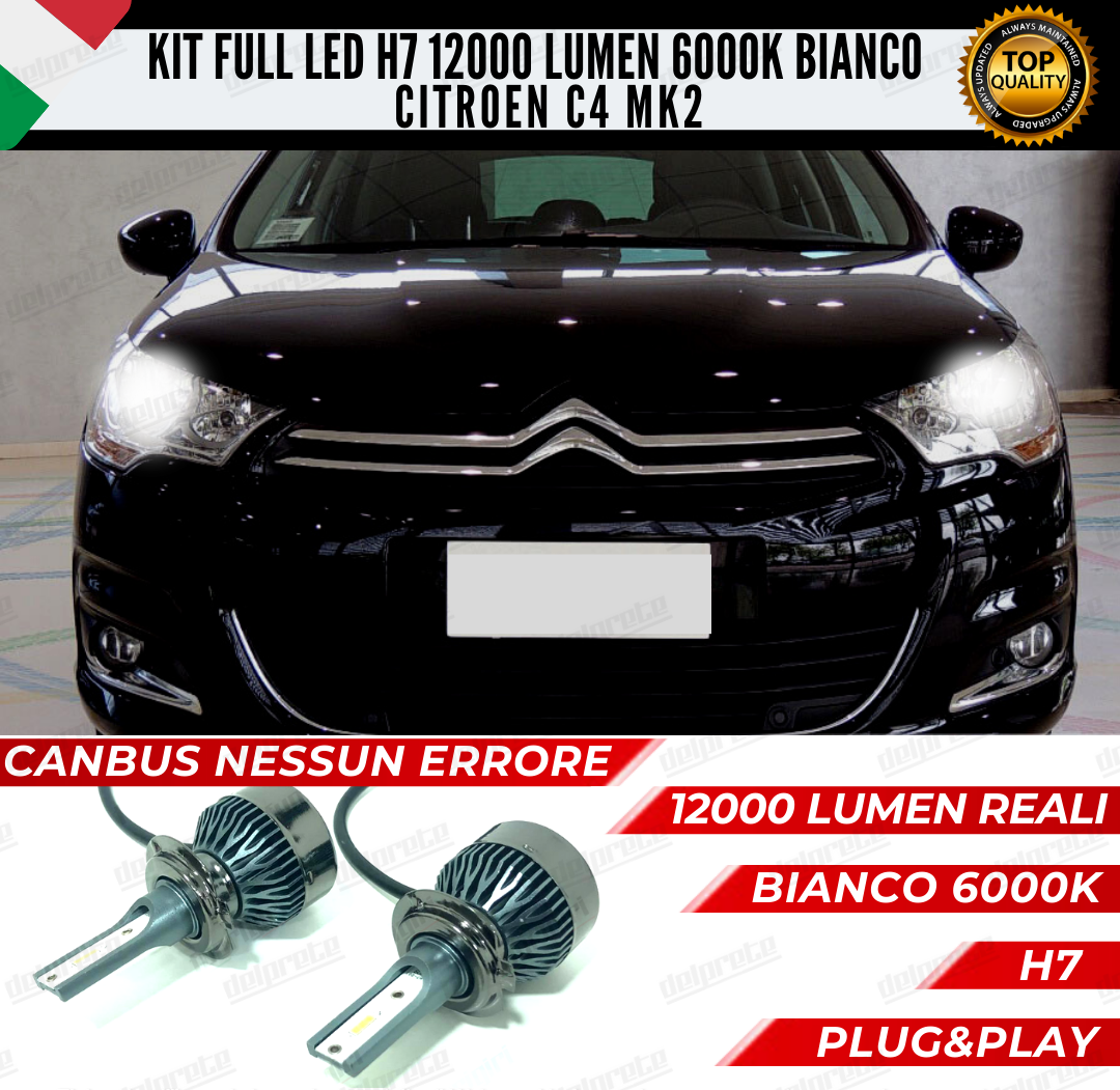 KIT FULL LED CITROEN C4 MK2 II H7 ANABBAGLIANTI 6000K BIANCO 12000 LUMEN CANBUS (pre-restyling)