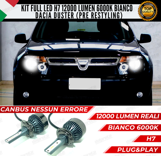 KIT FULL LED DACIA DUSTER I H7 ANABBAGLIANTI 6000K BIANCO 12000 LUMEN CANBUS (pre-restyling)