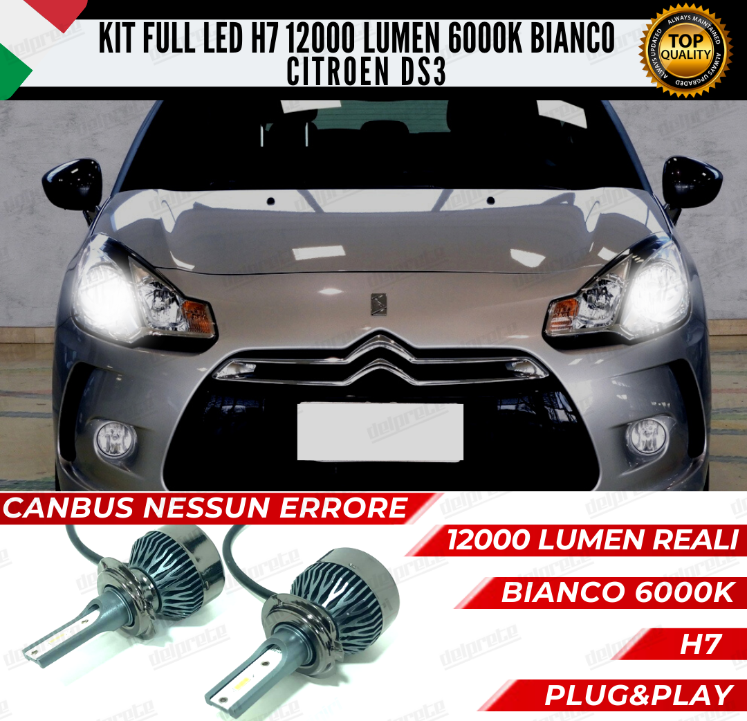 KIT FULL LED CITROEN DS3 H7 ANABBAGLIANTI 6000K BIANCO 12000LUMEN 100% CANBUS