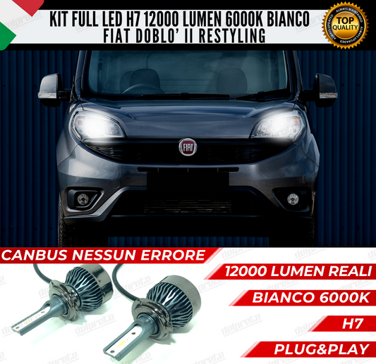 KIT FULL LED FIAT DOBLO II H7 ANABBAGLIANTI 6000K BIANCO 12000 LUMEN CANBUS