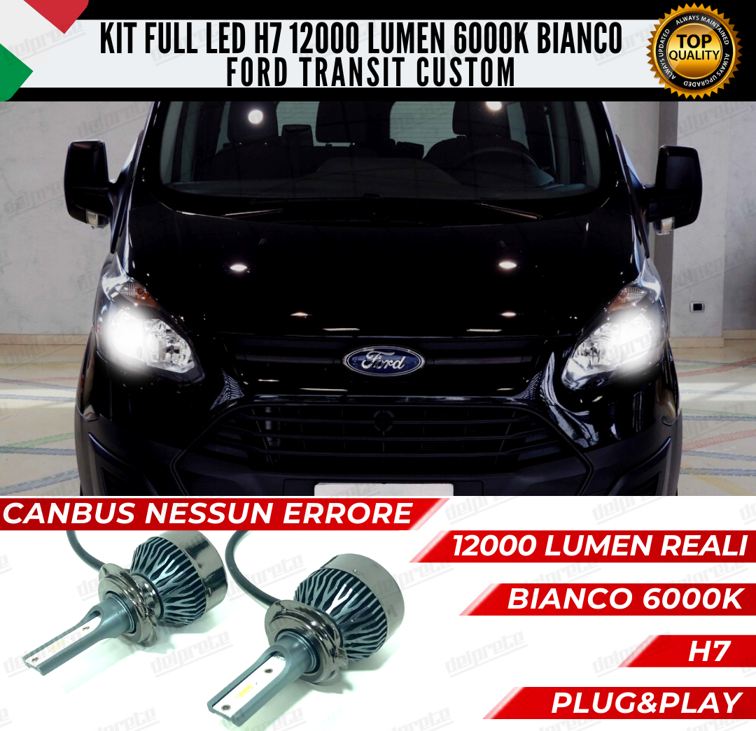 KIT FULL LED FORD TRANSIT CUSTOM H7 ANABBAGLIANTI 6000K BIANC 12000 LUMEN CANBUS