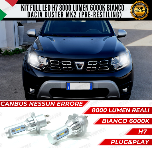 KIT FULL LED DACIA DUSTER II MK2 H7 ANABBAGLIANTI 6000K BIANCO 8000 LUMEN CANBUS (pre-restyling)