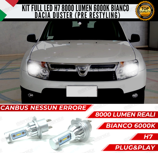 KIT FULL LED DACIA DUSTER I H7 ANABBAGLIANTI 6000K BIANCO 8000 LUMEN 100% CANBUS (pre-restyling)