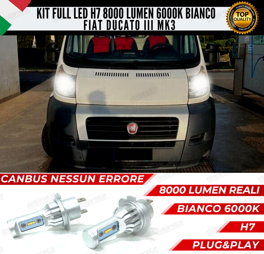 KIT FULL LED FIAT DUCATO III MK3 H7 ANABBAGLIANTI 6000K BIANCO 8000 LUMEN CANBUS