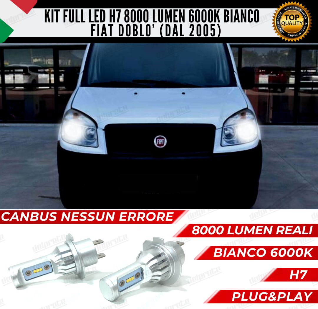 KIT FULL LED FIAT DOBLO I DAL 2005 H7 ANABBAGLIANTI 6000K 8000 LUMEN CANBUS