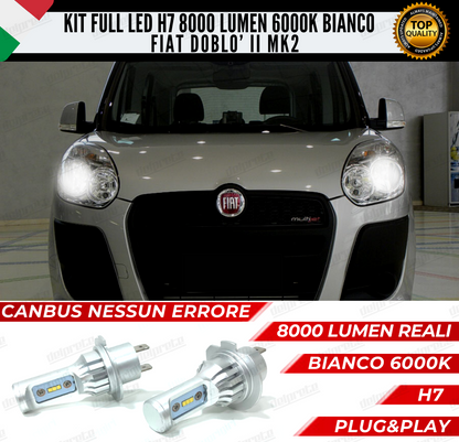 KIT FULL LED FIAT DOBLO II MK2 H7 ANABBAGLIANTI 6000K BIANCO 8000 LUMEN CANBUS