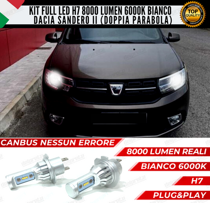 KIT FULL LED DACIA SANDERO II MK2 H7 ANABBAGLIANTI 6000K BIANCO 8000LUMEN CANBUS (doppia parabola)